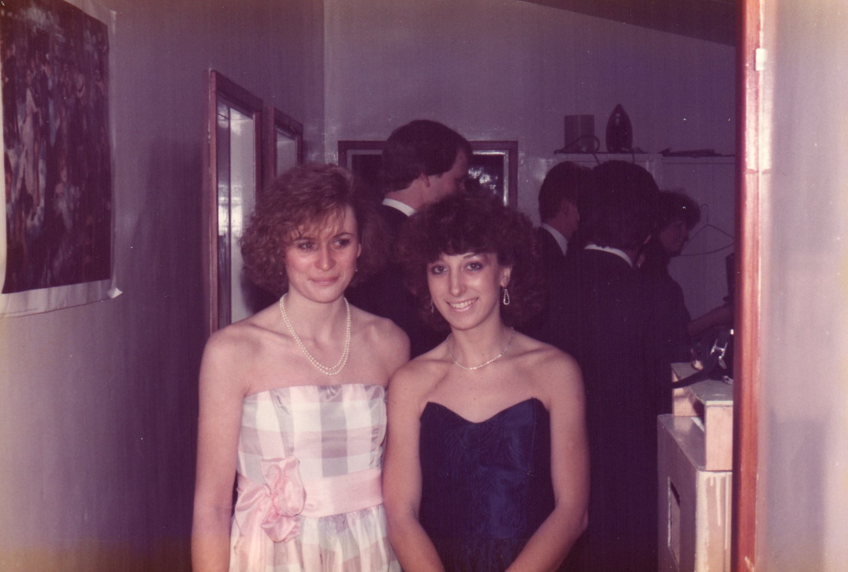 Dearest Claire,
I thought you might like this photograph? Here we are looking rather glamorous for the Whiteknights' Formal, 1983. Our dresses may be timeless but maybe not the 80s' perms!
Wishing you all the best for a speedy recovery - we shall make it to the Dior Exhibition this summer! 
Peter, Millie, Henny and Bella send you all their love; we are thinking of you and looking forward to seeing you again soon.
Much love, Ginny xxx