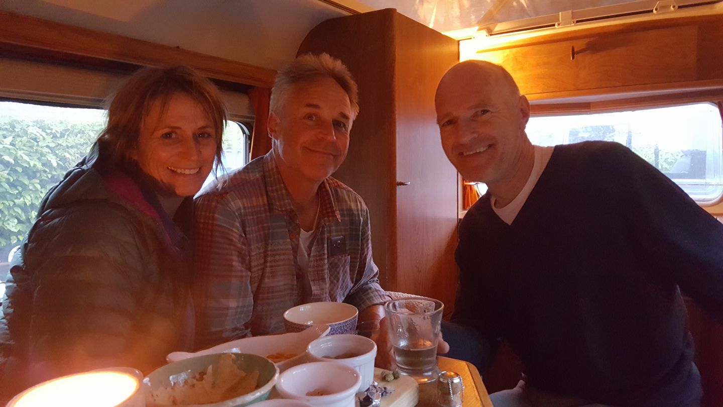 Lovely photo from  when you came to visit us in Cornwall!  Instead of having supper in our house  you insisted on setting up in your wee vintage caravan!   A fabulous evening.  Sending big love xx