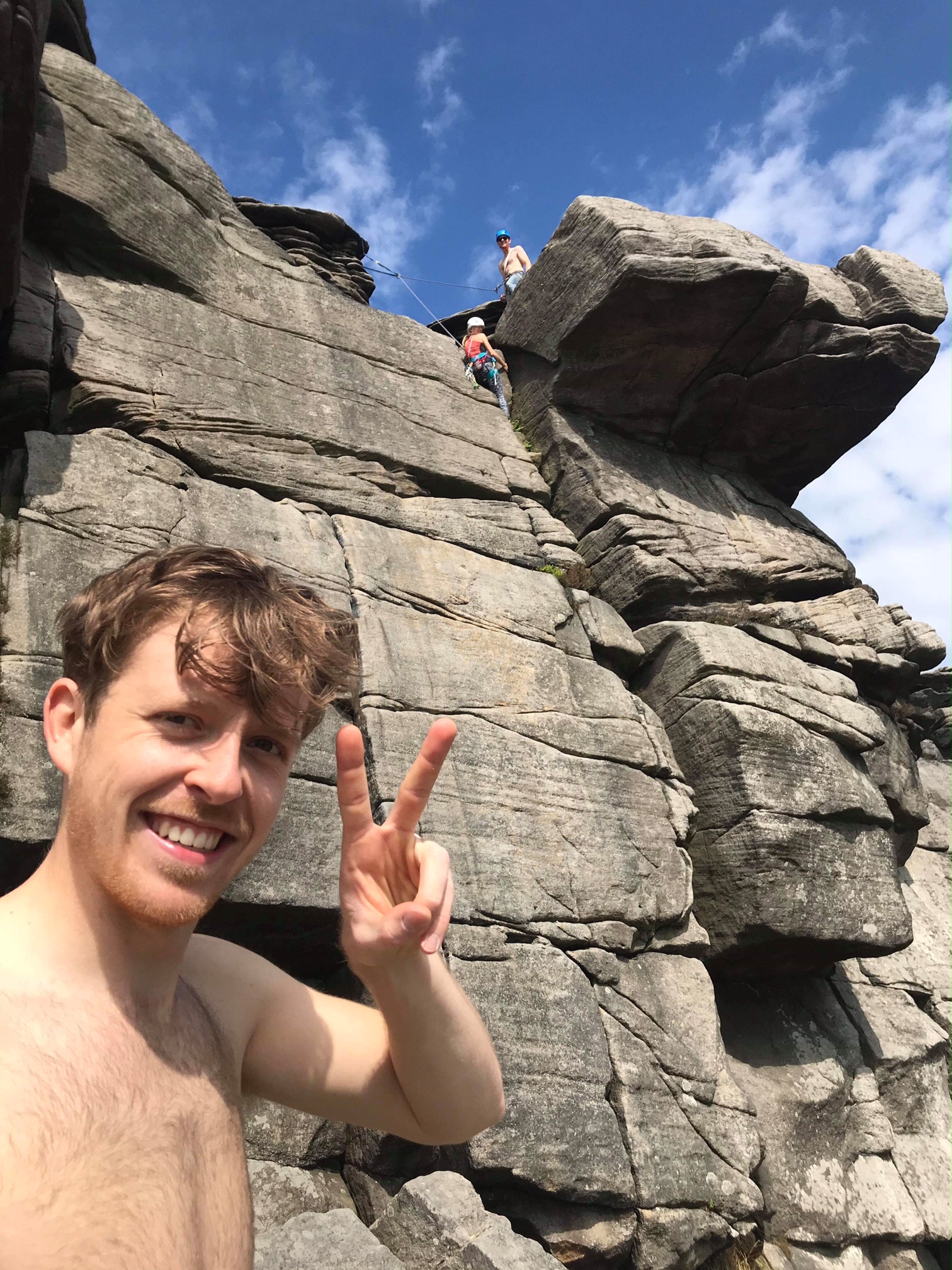 Don’t mind admitting honey that I’m not liking Mondays so much right now. When life around for most is back to normal again. And ours isn’t; ‘a new normal’ - more for another time. Last night Naomi and I got the train to Sheffield to see Angus. And hand deliver his pre-exam good luck card that you would always send. Hope we wrote the right words. He (as they all) have shown immense courage through this. You’d be beyond proud. I cooked a risotto (obv!) with shrimps (a first). Angus didn’t feel so good this morning. Everyone else ok so think I’m in the clear.

This afternoon Tom and Frances took us climbing at Stanage Edge. I didn’t take part. Either lacking energy or a new, higher sense of self-preservation. Naomi abseiled, which made me nervous too. Don’t need anything else right now! Instead I watched in pretend calm and took Martha for a walk along the ridge. On a lead of course.

Now we’re on our way back to London. We’ll see you tomorrow. Mel is coming too. And will expect high standards of course. Last Thursday Jan, Dawn and Heather visited. I honestly thought the ward was thinking ‘Loose Women’ had gone on tour, what with all the glam, chat and attitude. You’d have loved it. We went for supper, which was already in your diary. Just not in Tooting. Then Naomi put me through intensive nail, hair and skincare training, for when she goes back to Aus. So Mel should be happy. As can be.

xxx