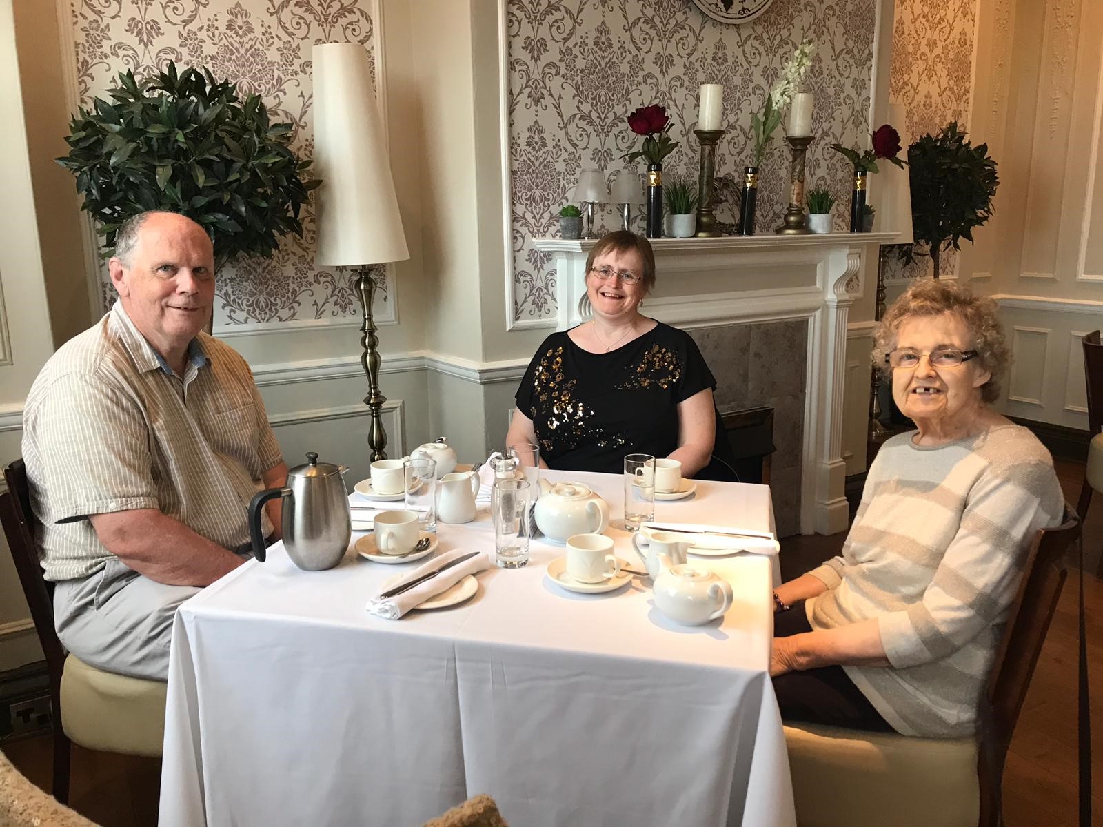 Dear Ross
We're all thinking of you and wishing you well in your recovery. So lovely of Jane to take the time to update us and we are pleased to hear how you are doing.
We're thinking of you and wishing you well.
Sending our love
Auntie Sylvia, Karen and Patrick xxx
Photo:  Patrick, Karen and  Auntie Sylvia -  mum's birthday celebrations 2019 - Crown Hotel in Scarborough